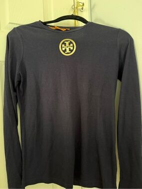 Tory Burch Navy Tee with Gold Logo Medallion